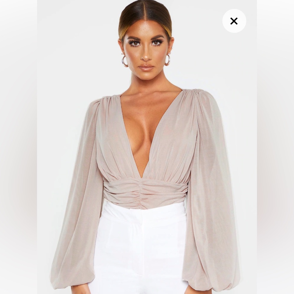 PrettyLittleThing Mesh Ruched Waistband Bodysuit